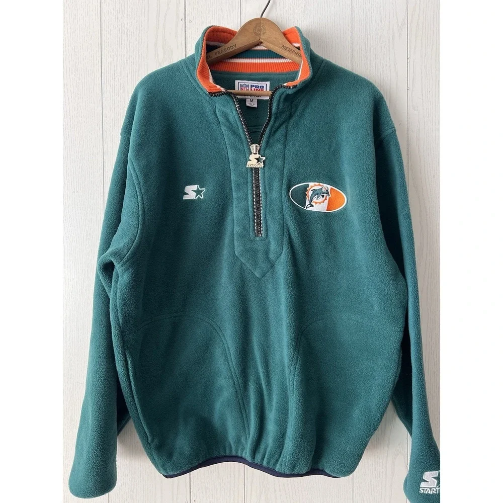 VTG Starter Pro Line Miami Dolphins Fleece Pullover 1/2 Zip Mens Medium Green